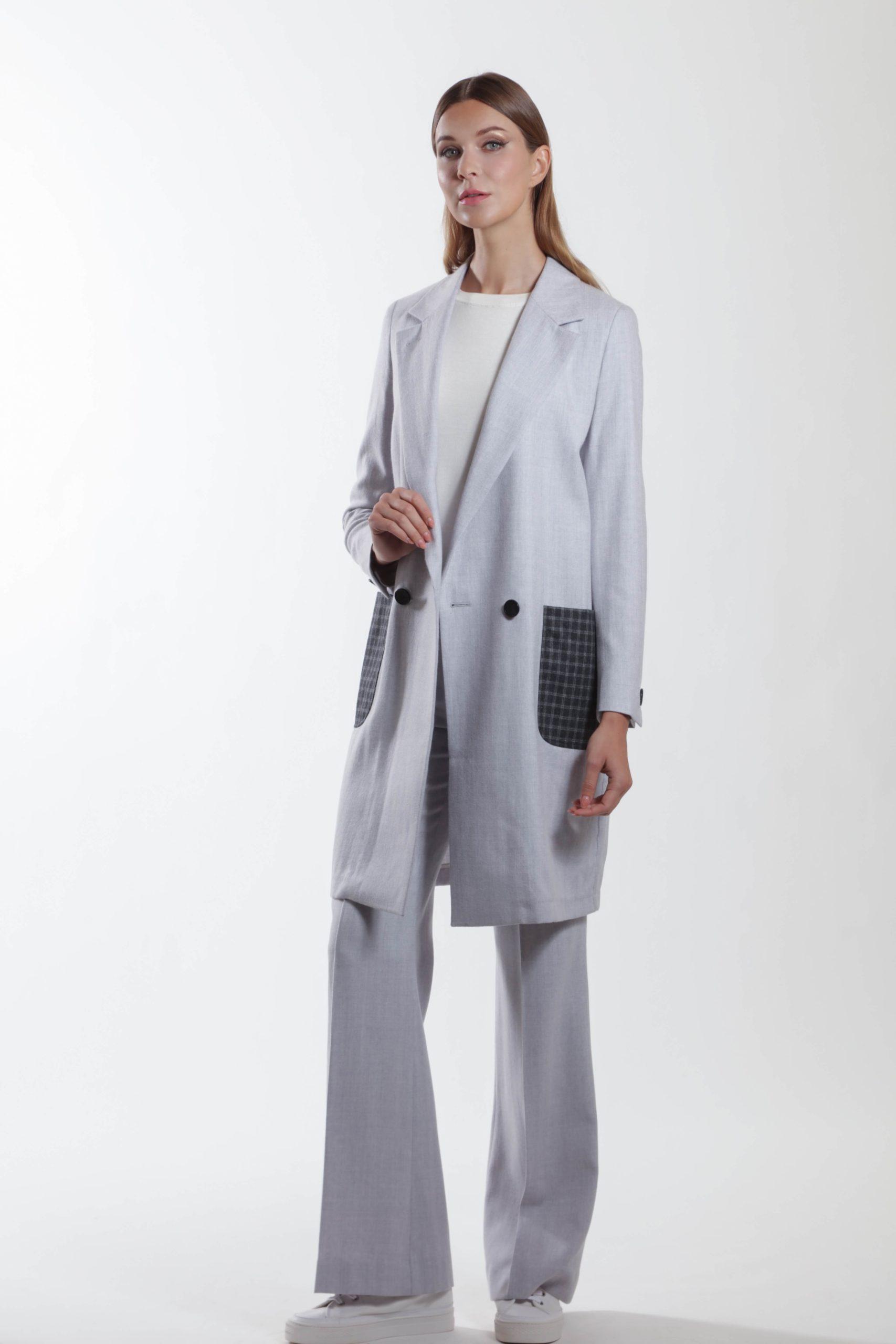 Bordeaux – Flared-leg wool suit trousers in sky grey herringbone