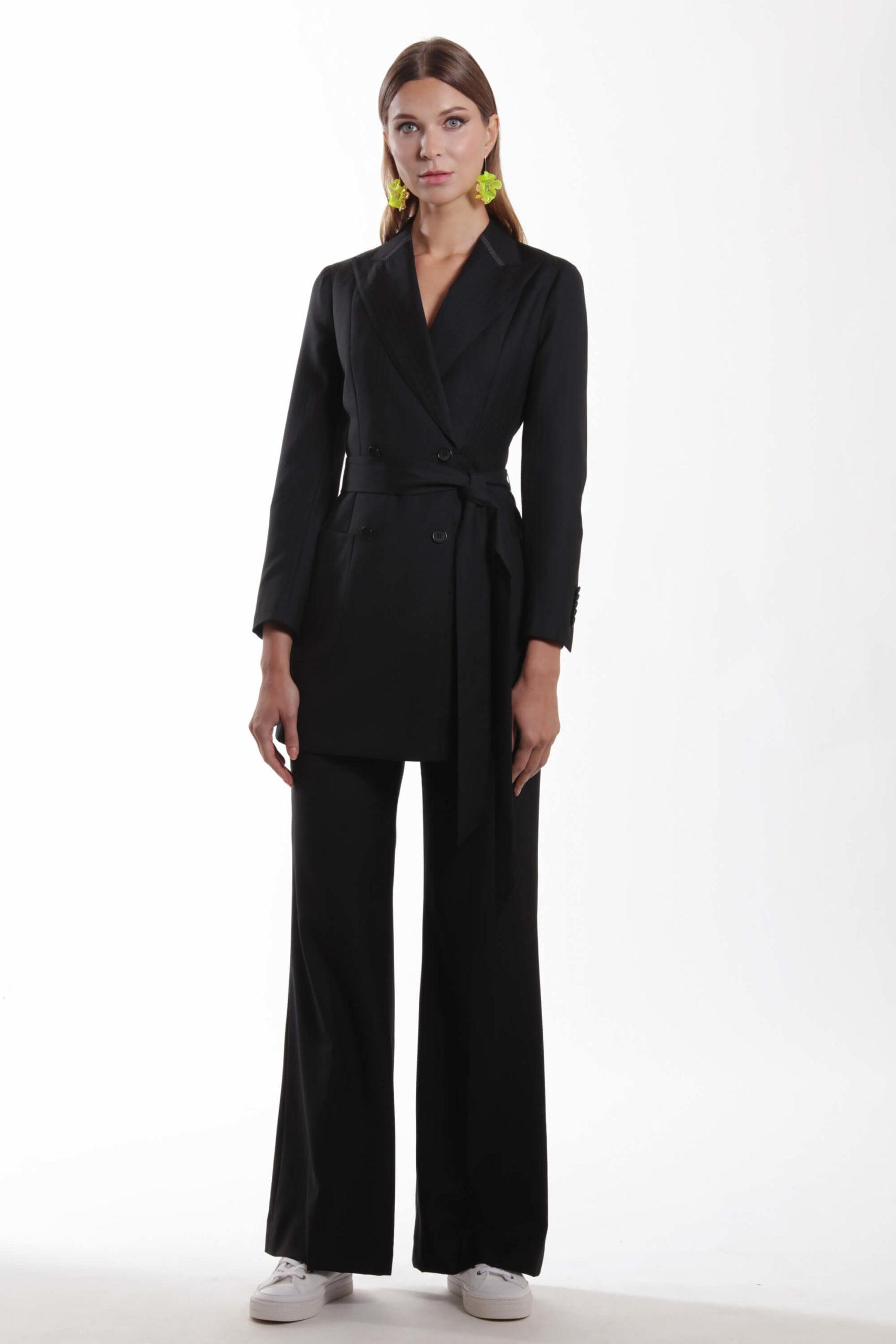 Bordeaux – Flared-leg wool suit trousers in black herringbone