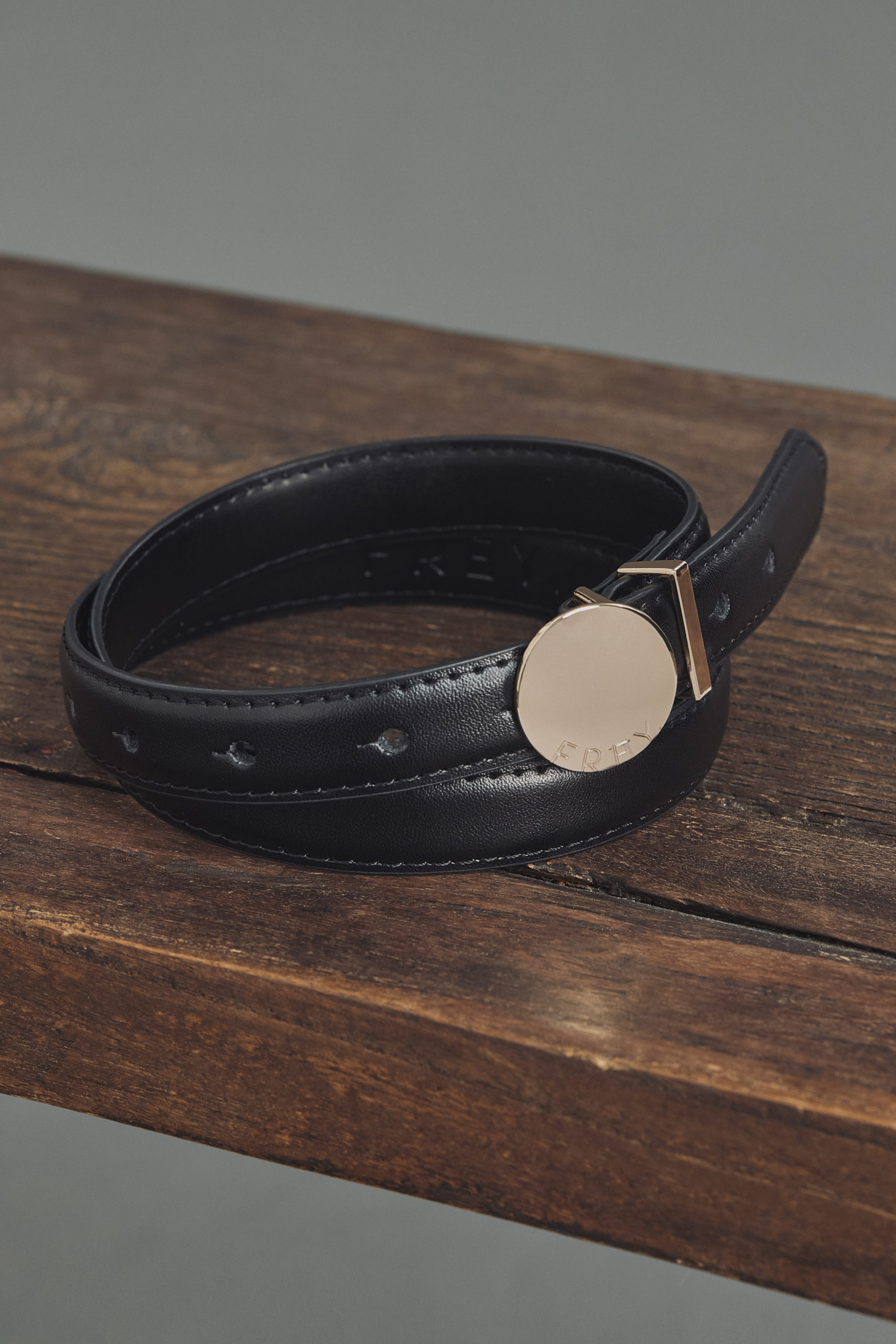 Belt – Frey Logo Belt in 100% Black Calf Leather0